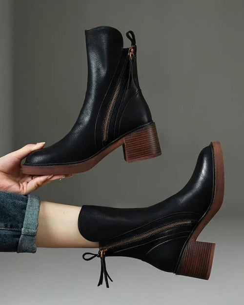 Maren | Women's Leather Ankle Boots Block Heel