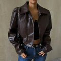 Aveline | Women's Cropped Moto Leather Jacket Zip Up