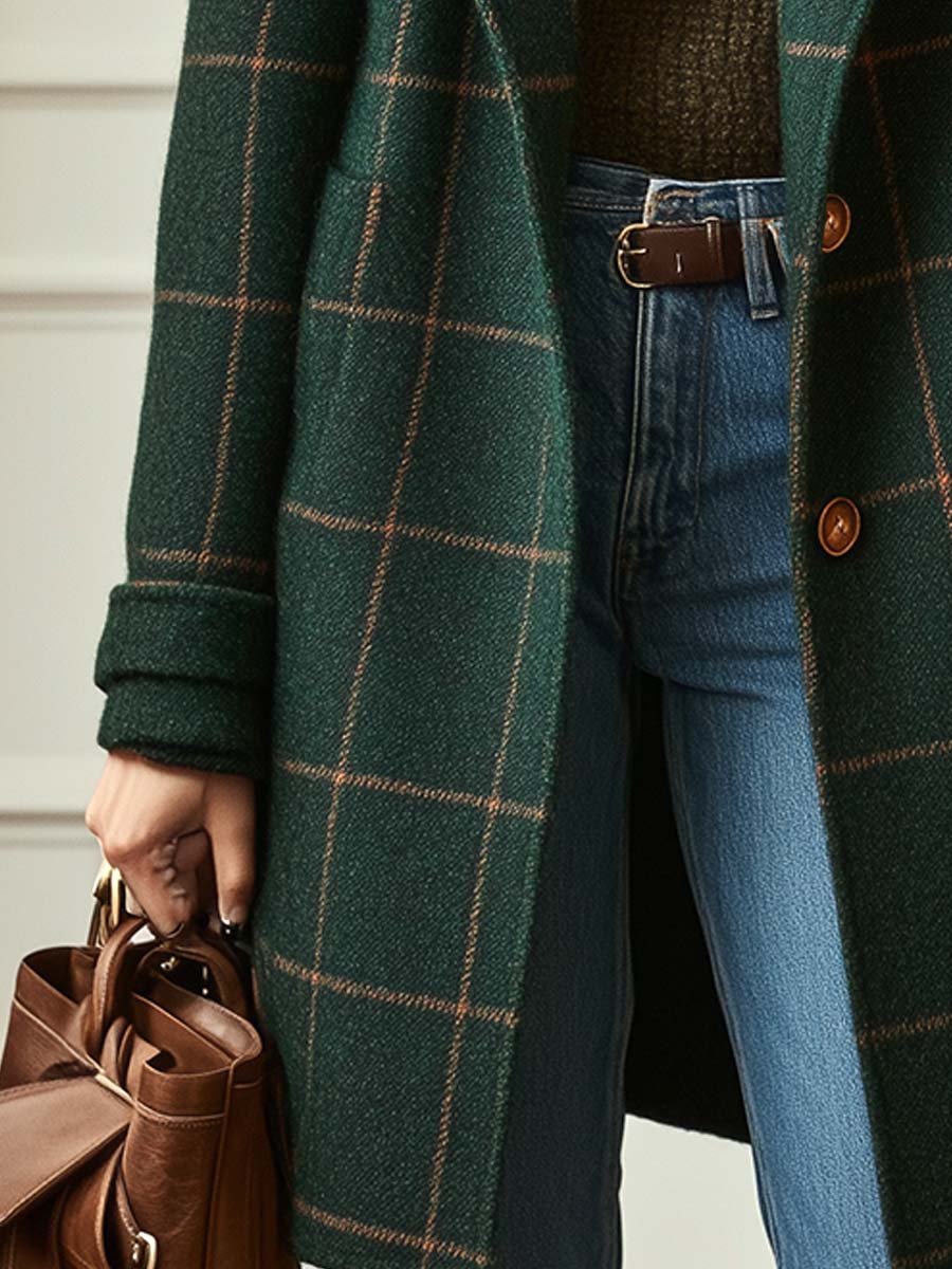 Camille | Women's Tweed Check Coat Trench Longline
