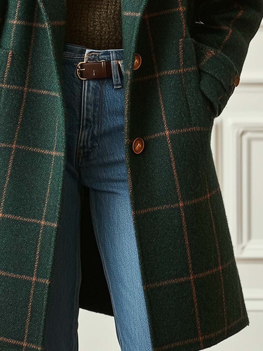 Camille | Women's Tweed Check Coat Trench Longline