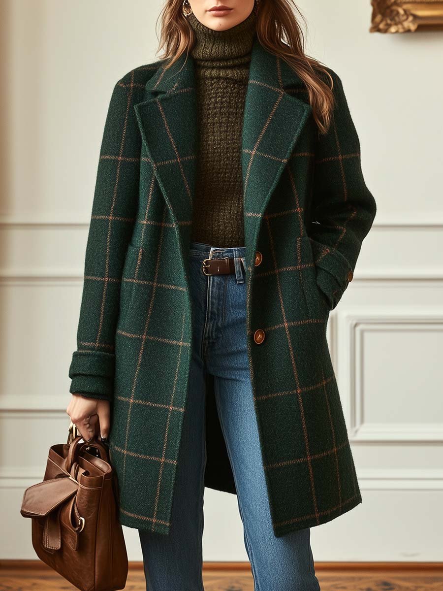 Camille | Women's Tweed Check Coat Trench Longline