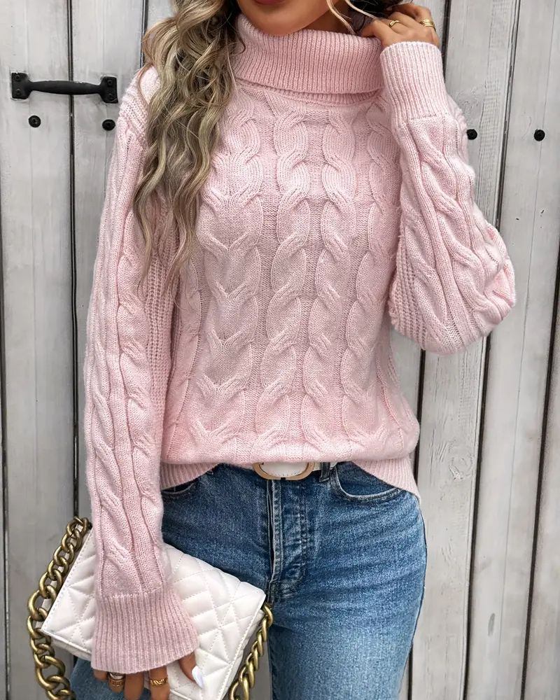 Genevieve | Women's Cable Knit Roll Neck Jumper