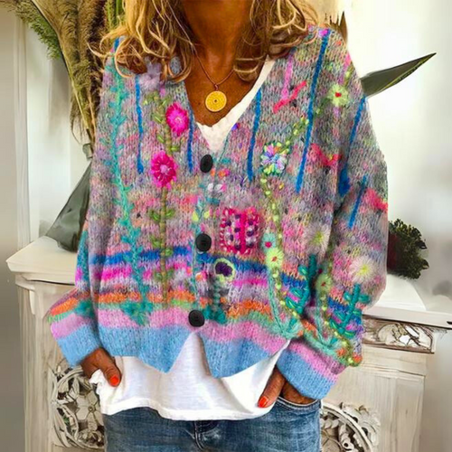 Jemima | Women's Floral Button Up Knitted Cardigan