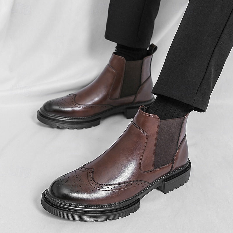 Llewellyn | Men's Brogue Chelsea Boots Leather