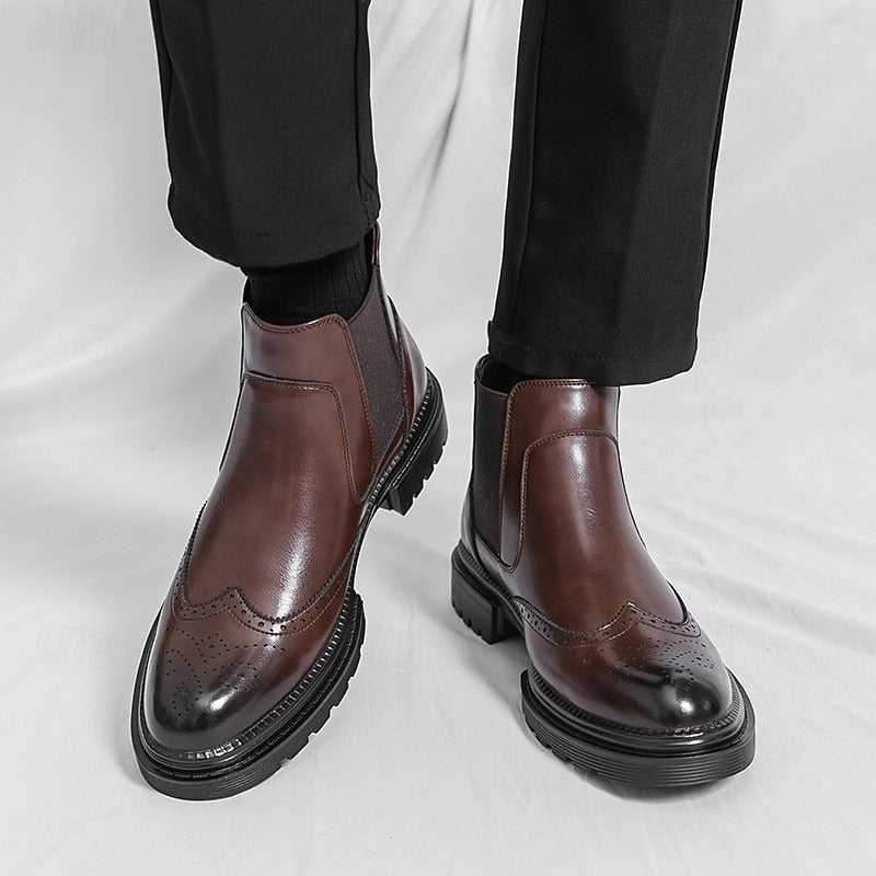 Llewellyn | Men's Brogue Chelsea Boots Leather