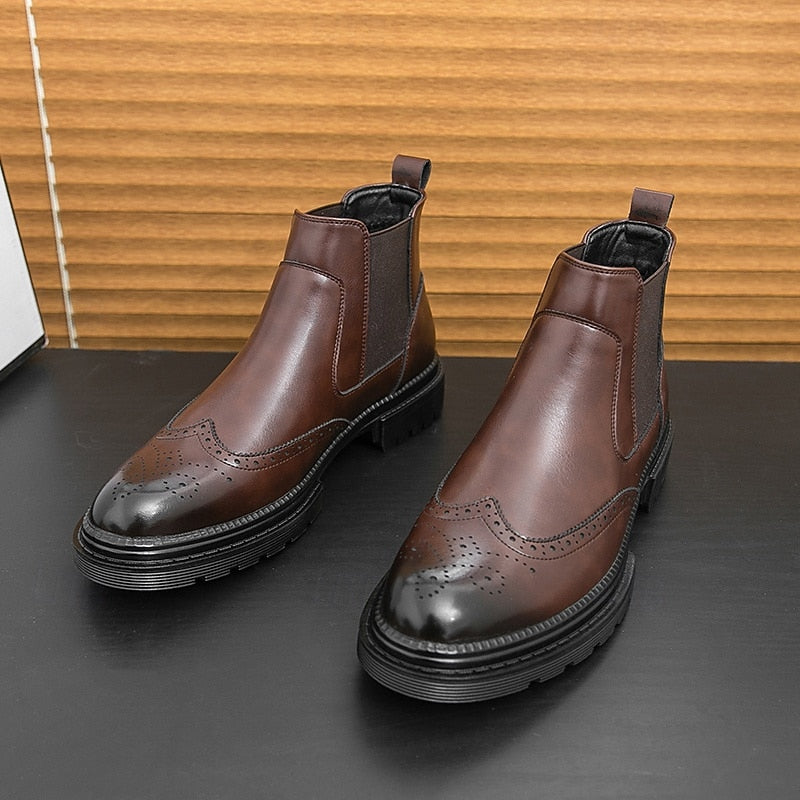 Llewellyn | Men's Brogue Chelsea Boots Leather