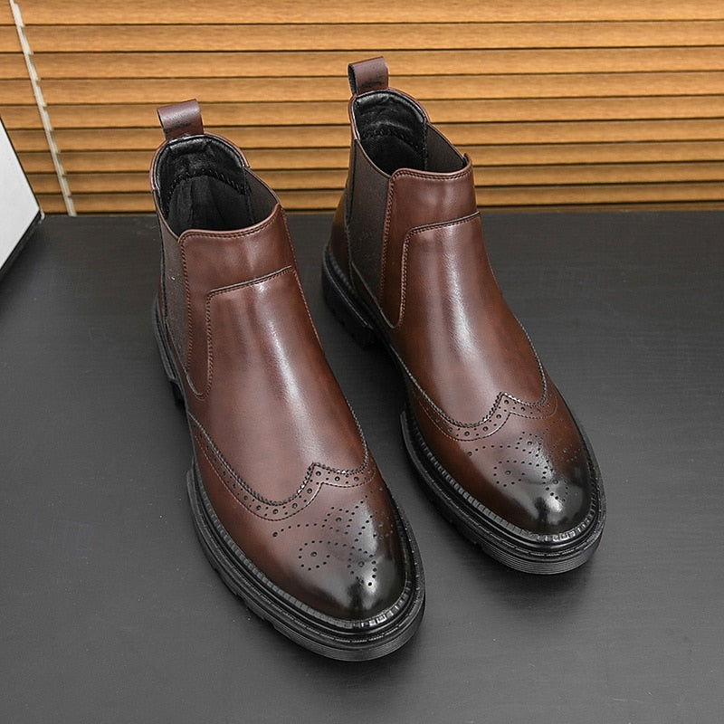 Llewellyn | Men's Brogue Chelsea Boots Leather