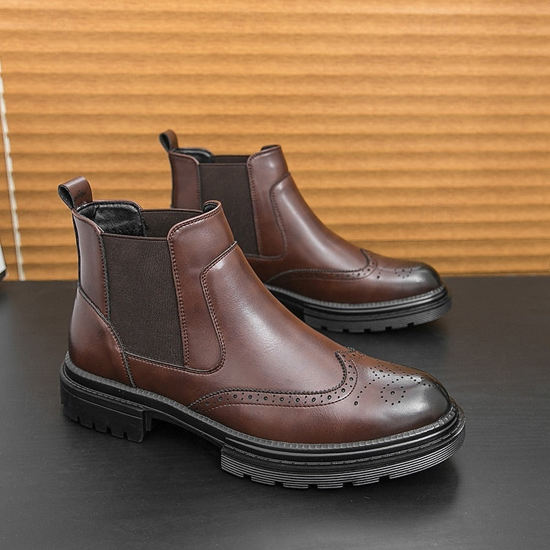 Llewellyn | Men's Brogue Chelsea Boots Leather