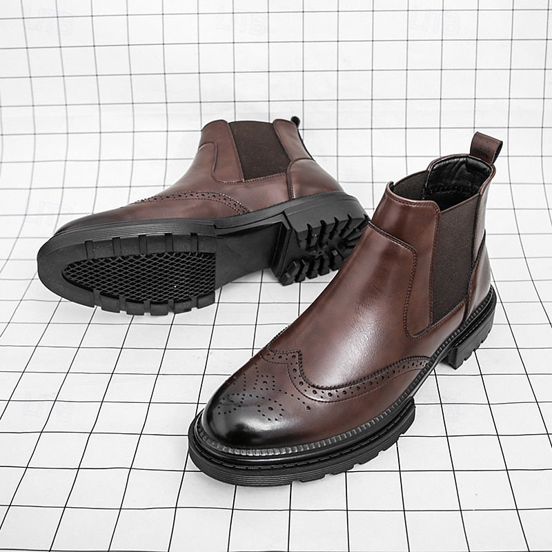 Llewellyn | Men's Brogue Chelsea Boots Leather