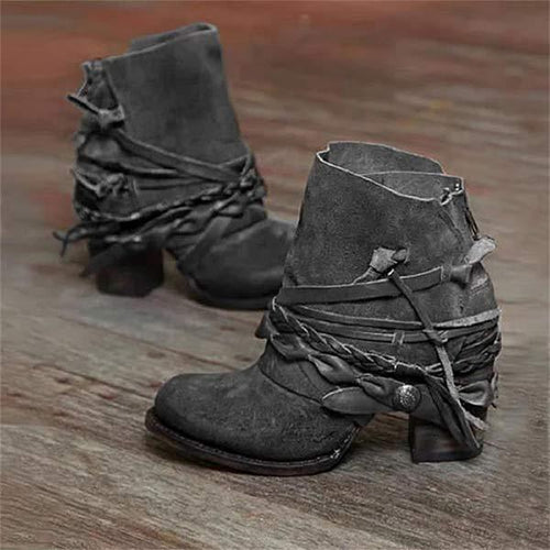Lucienne | Women's Buckle Ankle Boots Block Heel Leather