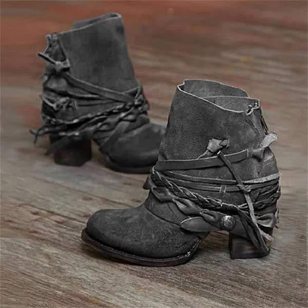 Lucienne | Women's Buckle Ankle Boots Block Heel Leather