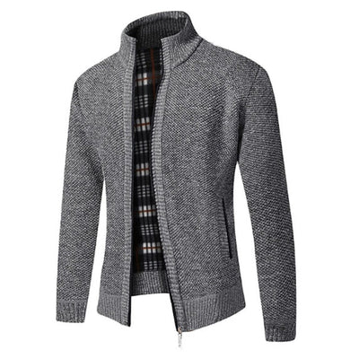 Merrick | Men's Check Lined Zip Up Knit Cardigan