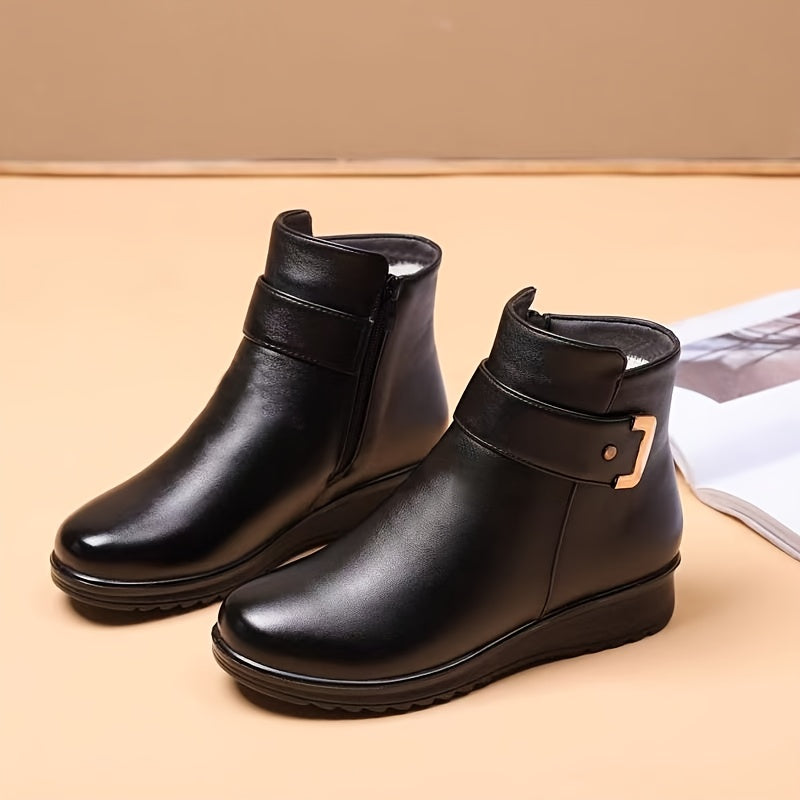 Millicent | Women's Black Ankle Boots Flat Warm Winter