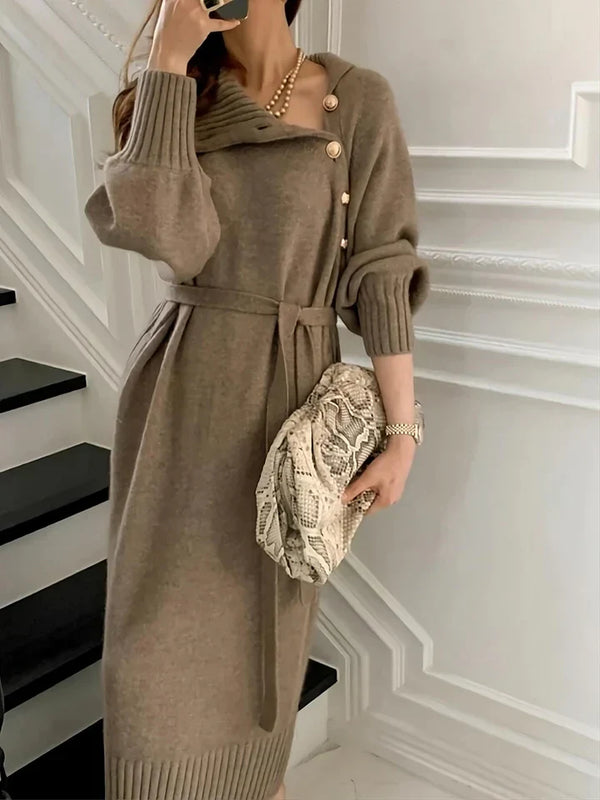 Petra | Women's Belted Jumper Dress Knitted Long