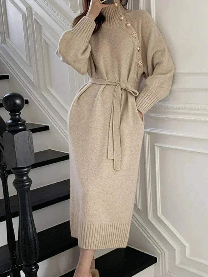 Petra | Women's Belted Jumper Dress Knitted Long
