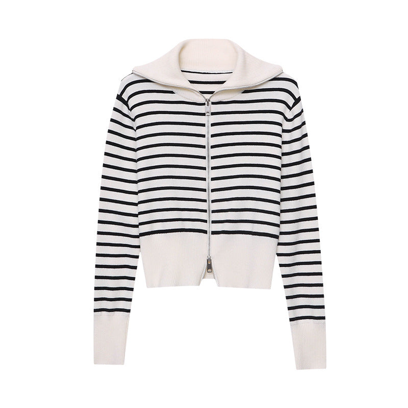 Sabine | Women's Striped Funnel Neck Zip Up Jumper