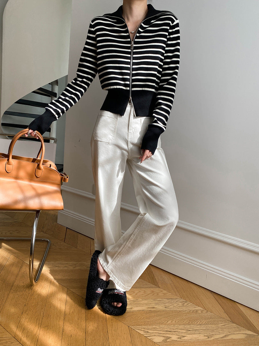 Sabine | Women's Striped Funnel Neck Zip Up Jumper