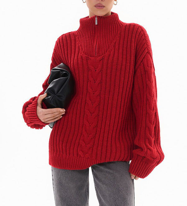 Sibyl | Women's Cable Knit Funnel Neck Zip Up Jumper