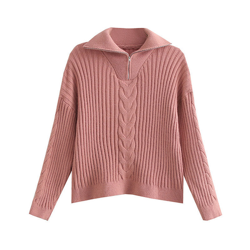 Sibyl | Women's Cable Knit Funnel Neck Zip Up Jumper