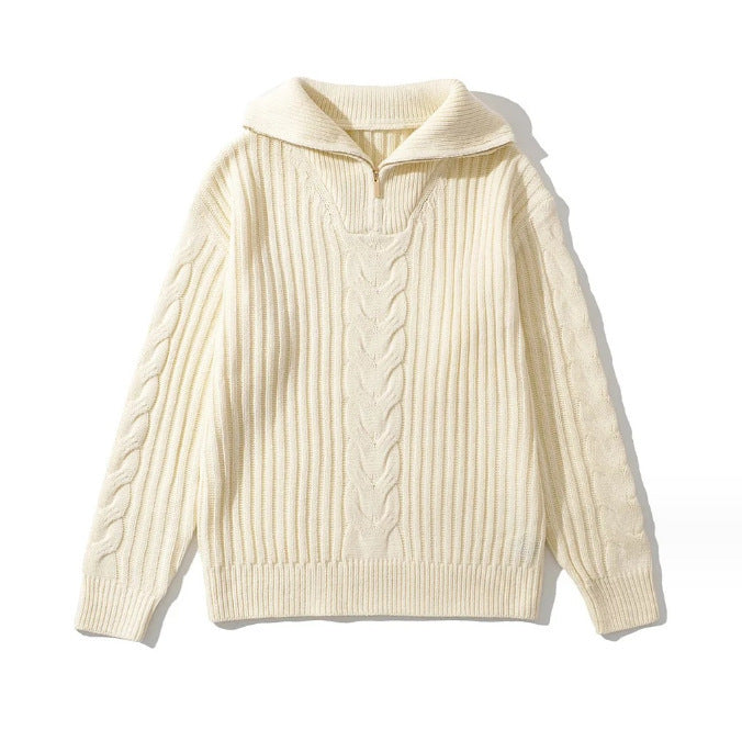 Sibyl | Women's Cable Knit Funnel Neck Zip Up Jumper